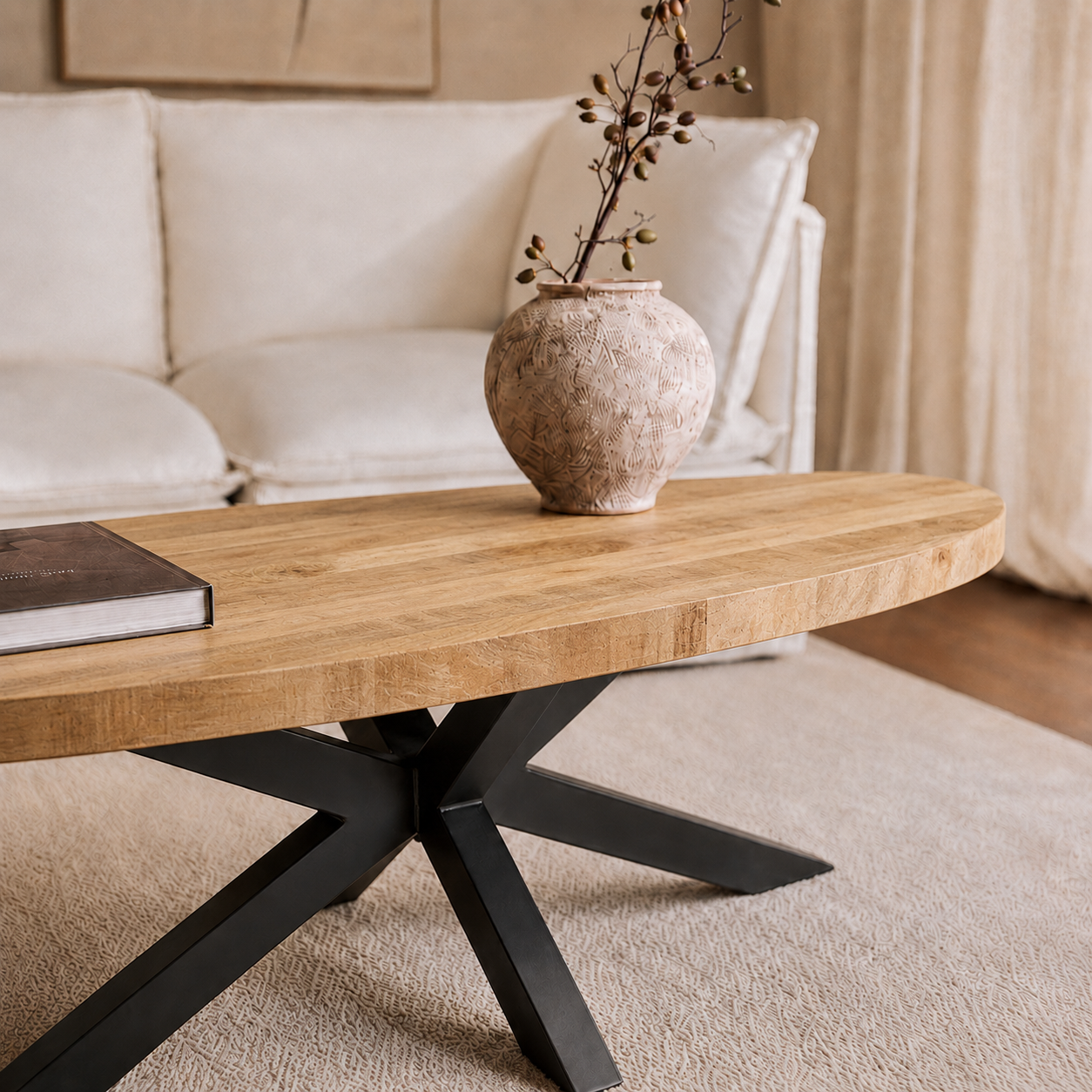 Salontafel Ovaal Mangohout Naturel - 110 x 55 cm