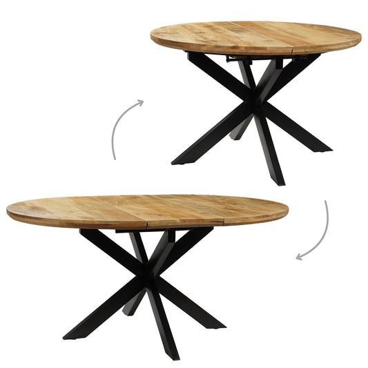 Tafel Uitschuifbaar Rond Ovaal Mangohout Naturel - 120 cm ø