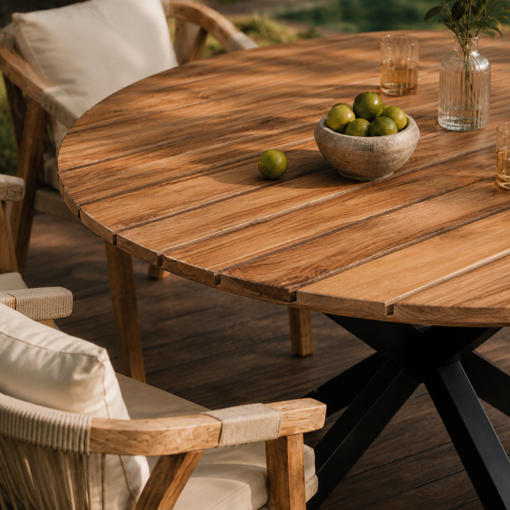 Tuintafel Rond Teak Swiss Edge Naturel