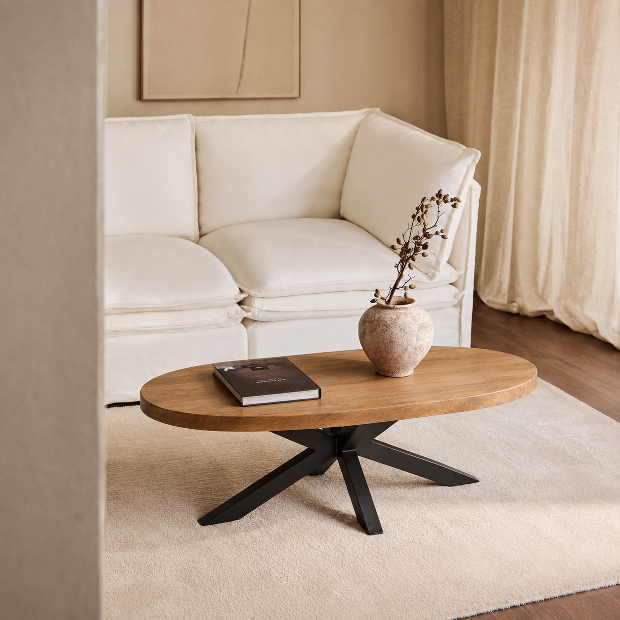Salontafel Ovaal Mangohout Naturel - 110 x 55 cm