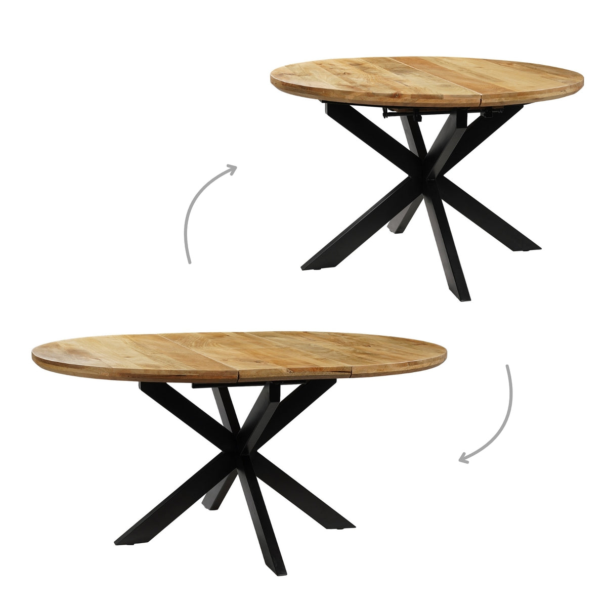 Tafel Uitschuifbaar Rond Ovaal Mangohout Naturel - 120 cm ø