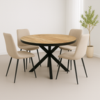 Table à manger ronde Edwin en manguier naturel bord noir