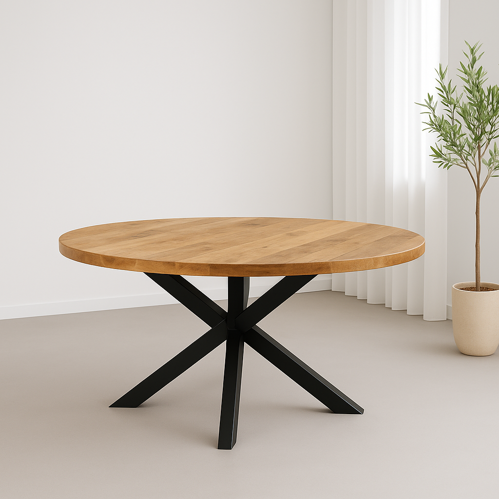 Mangohout Tafel Edwin Rond Naturel