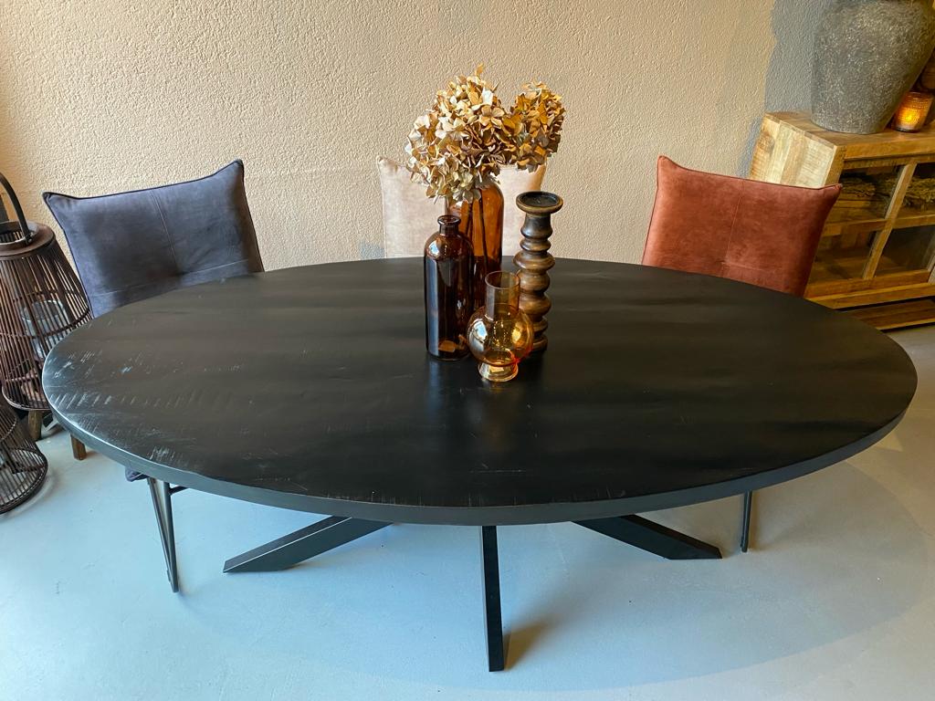 Eettafel ovaal 240x110 cm mangohout ZWART