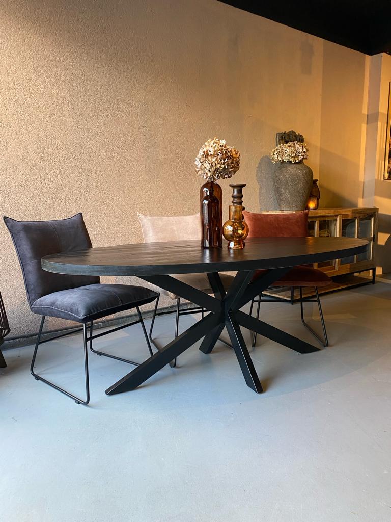 Eettafel ovaal 160x90 cm mangohout ZWART