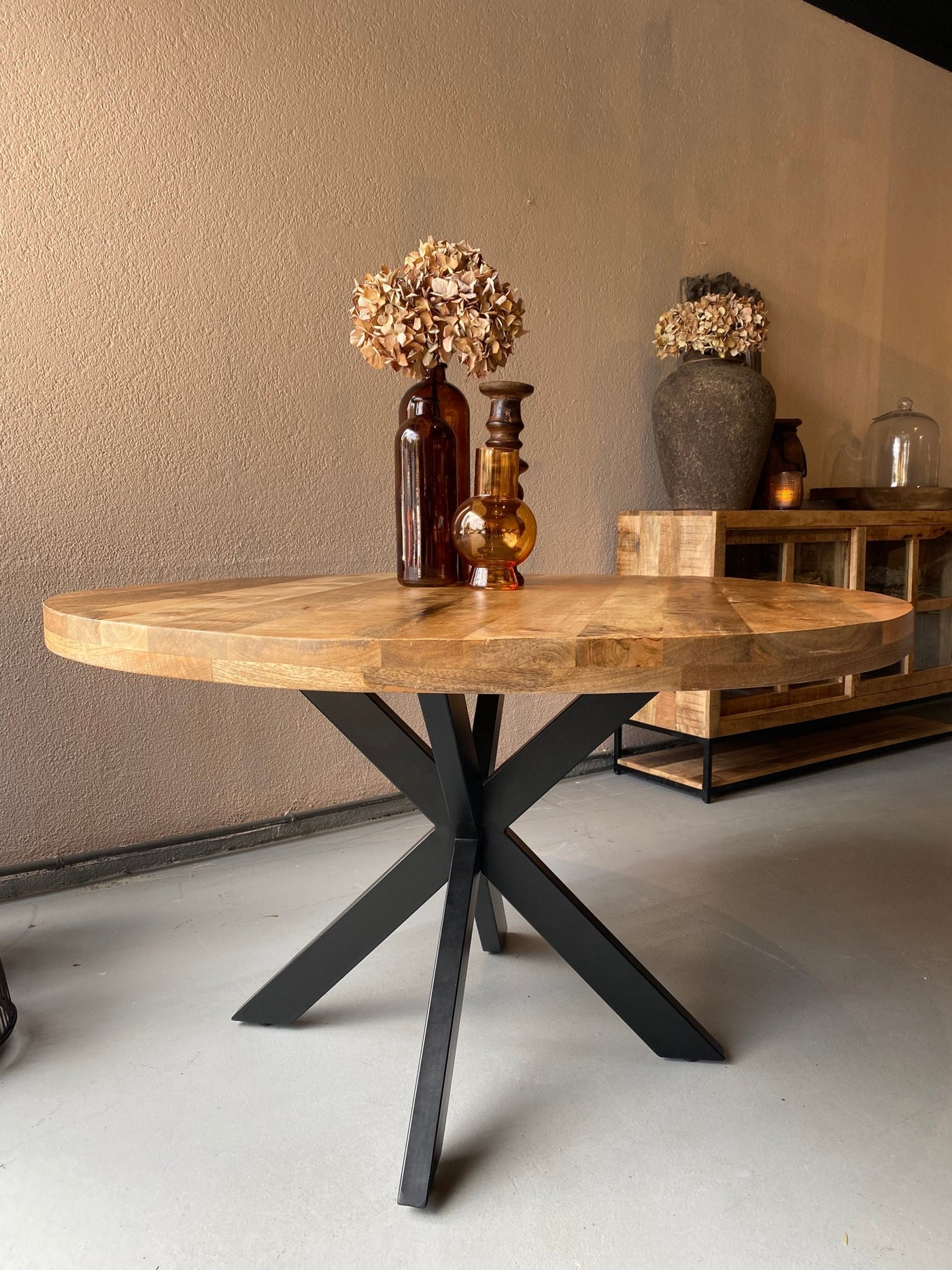 Ronde tafel spinpoot – 100 cm mango hout