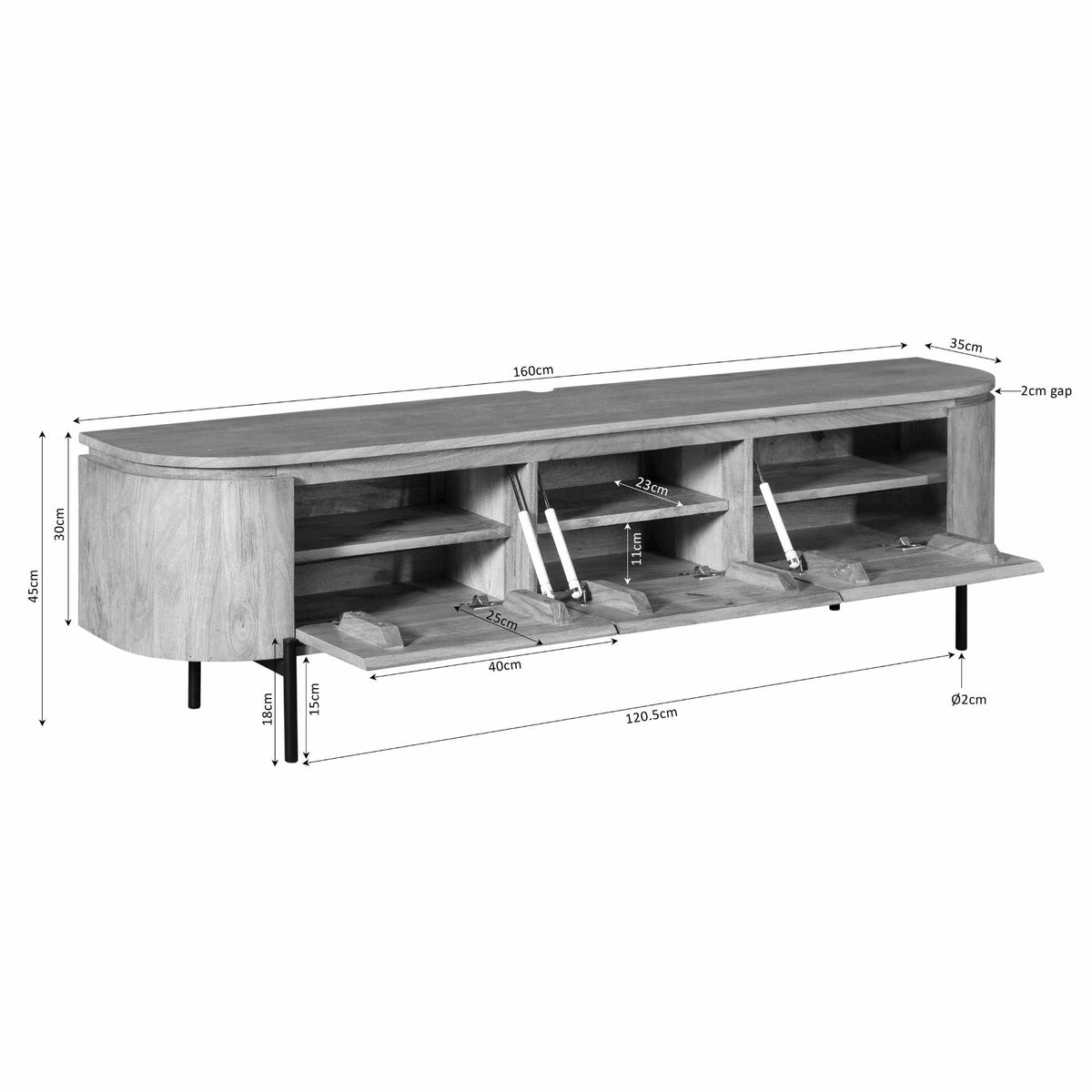 Meuble TV Excellent taupe | 160 cm