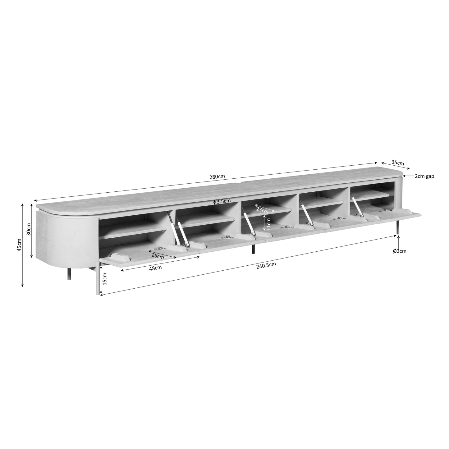 Tv meubel Excellent Taupe | 280 cm