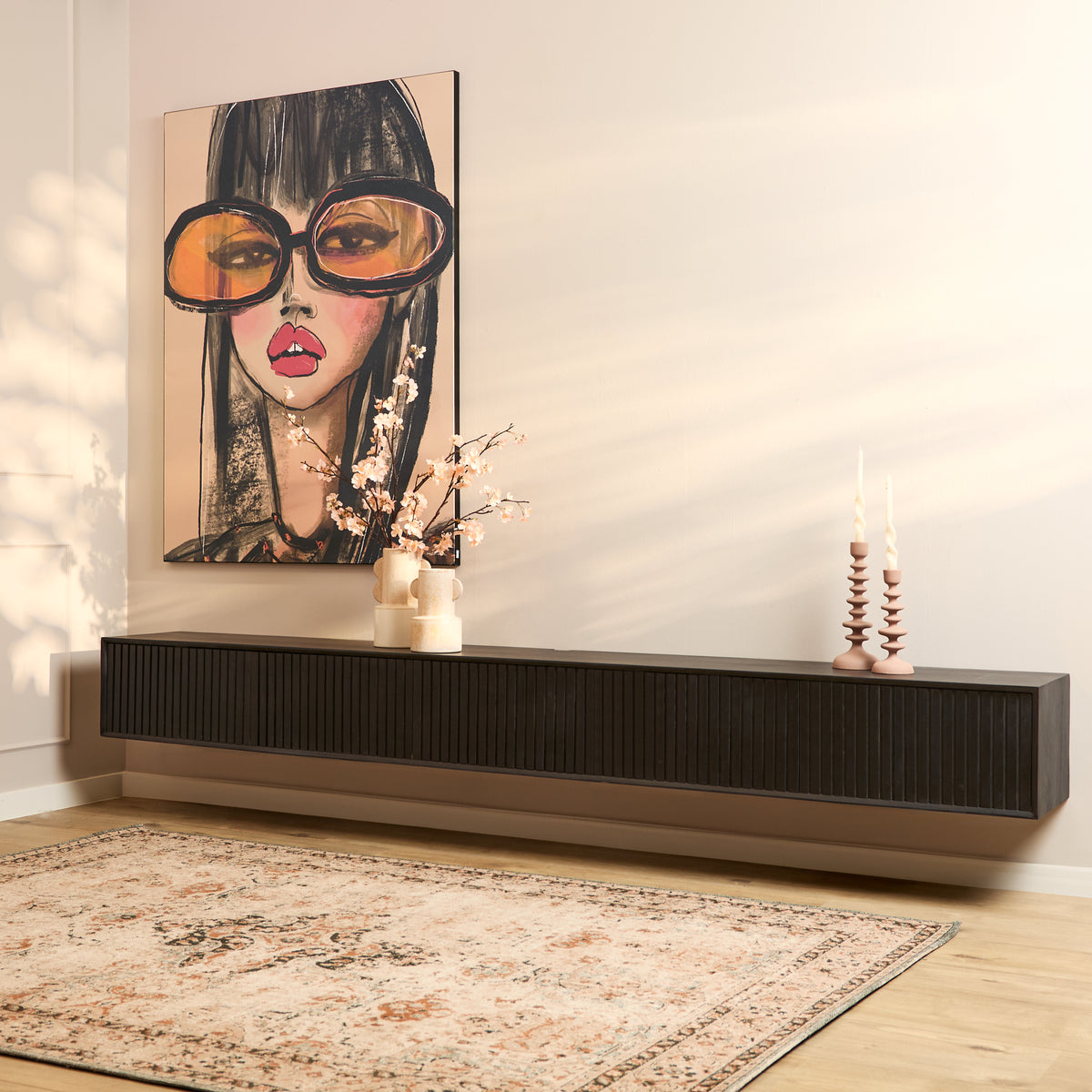 Zwevend tv meubel Madison Black | 280 cm