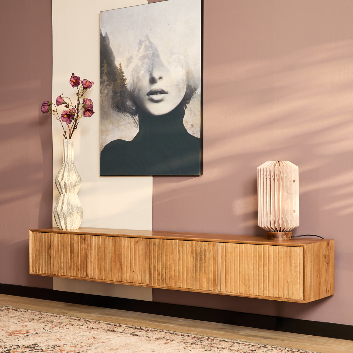 Meuble TV suspendu Madison naturel | 200 cm