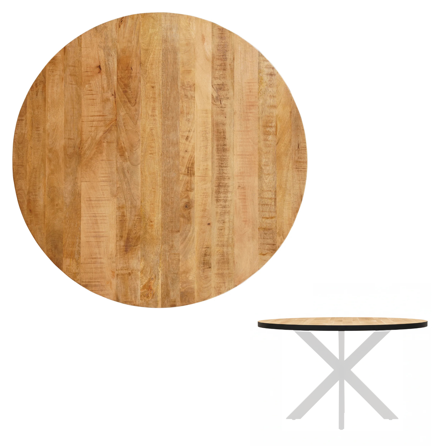 Tafelblad Rond Mangohout Naturel Zwarte Rand