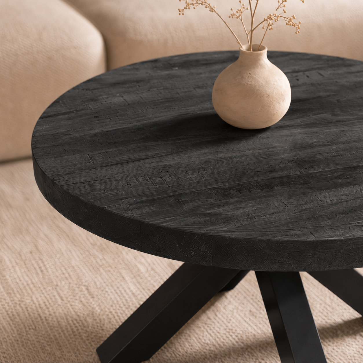 Salontafel Rond Mangohout Zwart - 80 cm ø